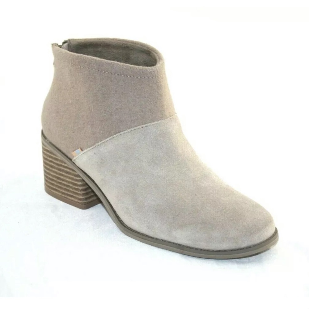 TOMS LACY FORGED IRON DESERT TAUPE SUEDE/FELT MIX ANKLE BOOT SZ 8.5